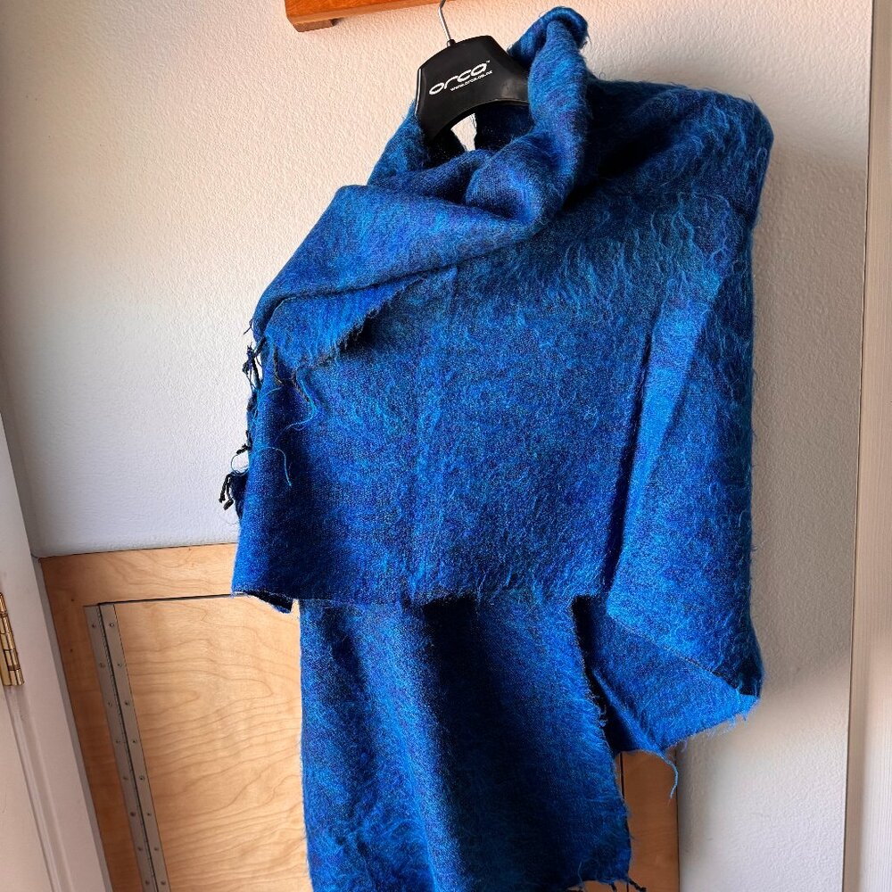 Blue, warm, stylish shawl, 72" x 30"